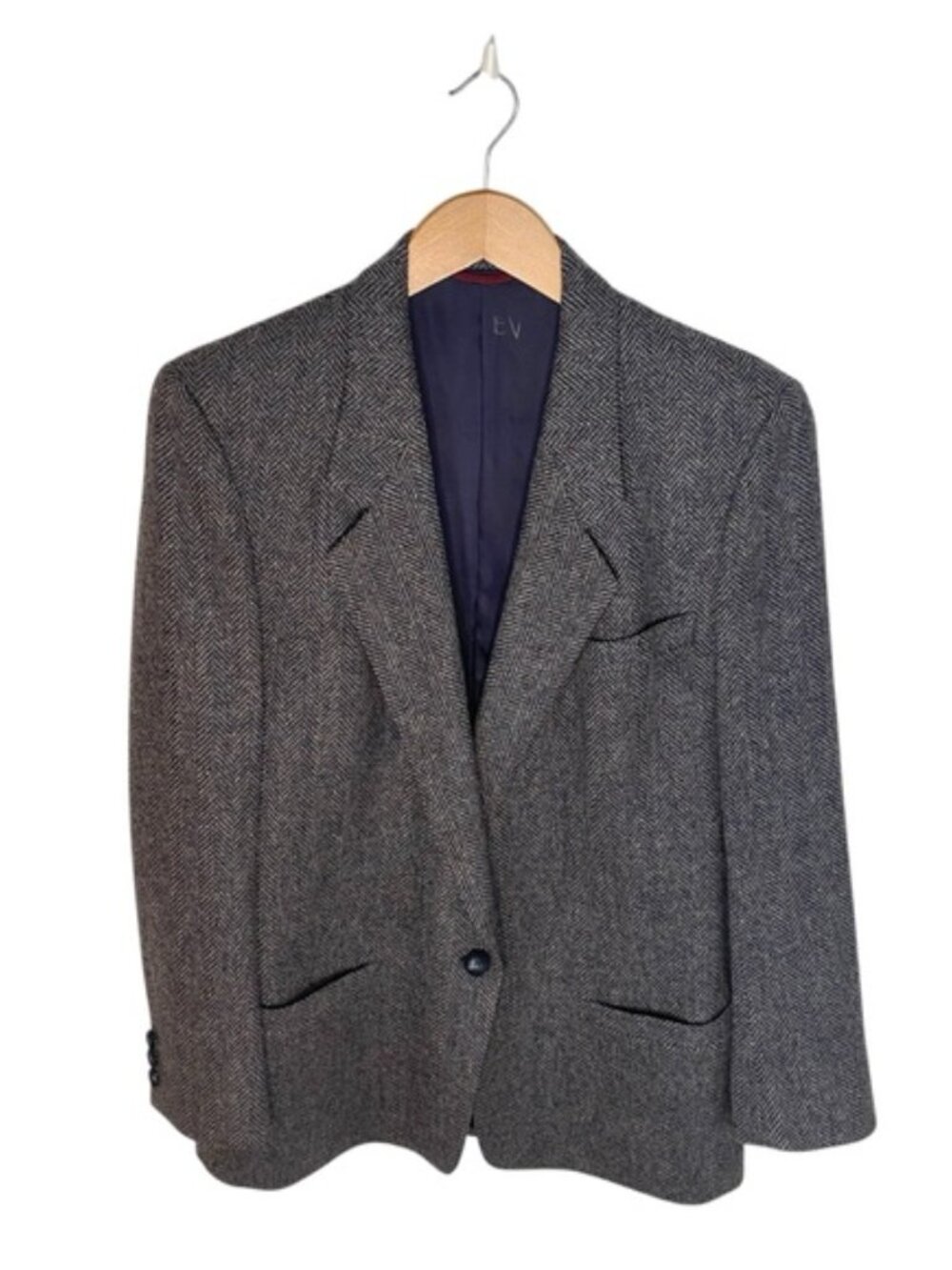 Jos. A. Bank Charcoal Herringbone Tweed Blazer Classic Academia Women's Size 12 - Picture 7 of 7